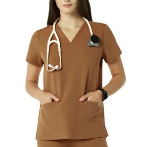 NWT Figs Mocha Brown Casma Three Pocket Short Sleeve Scrub Top- Plus Size 6XL